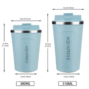 AQUAPHILE Reusable Coffee Cup, Coffee Travel Mug with Leak-proof Lid, Thermal Mug Double Walled Insulated Cup, Stainless Steel Portable Coffee Tumbler, for Hot and Cold Drinks(Light blue, 12 oz)