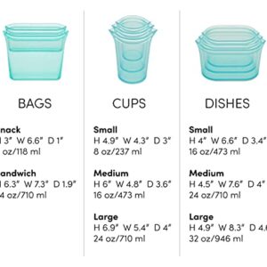 Zip Top Reusable Food Storage Bags | Full Set of 8 [Teal] | Silicone Meal Prep Container | Microwave, Dishwasher and Freezer Safe | Made in the USA