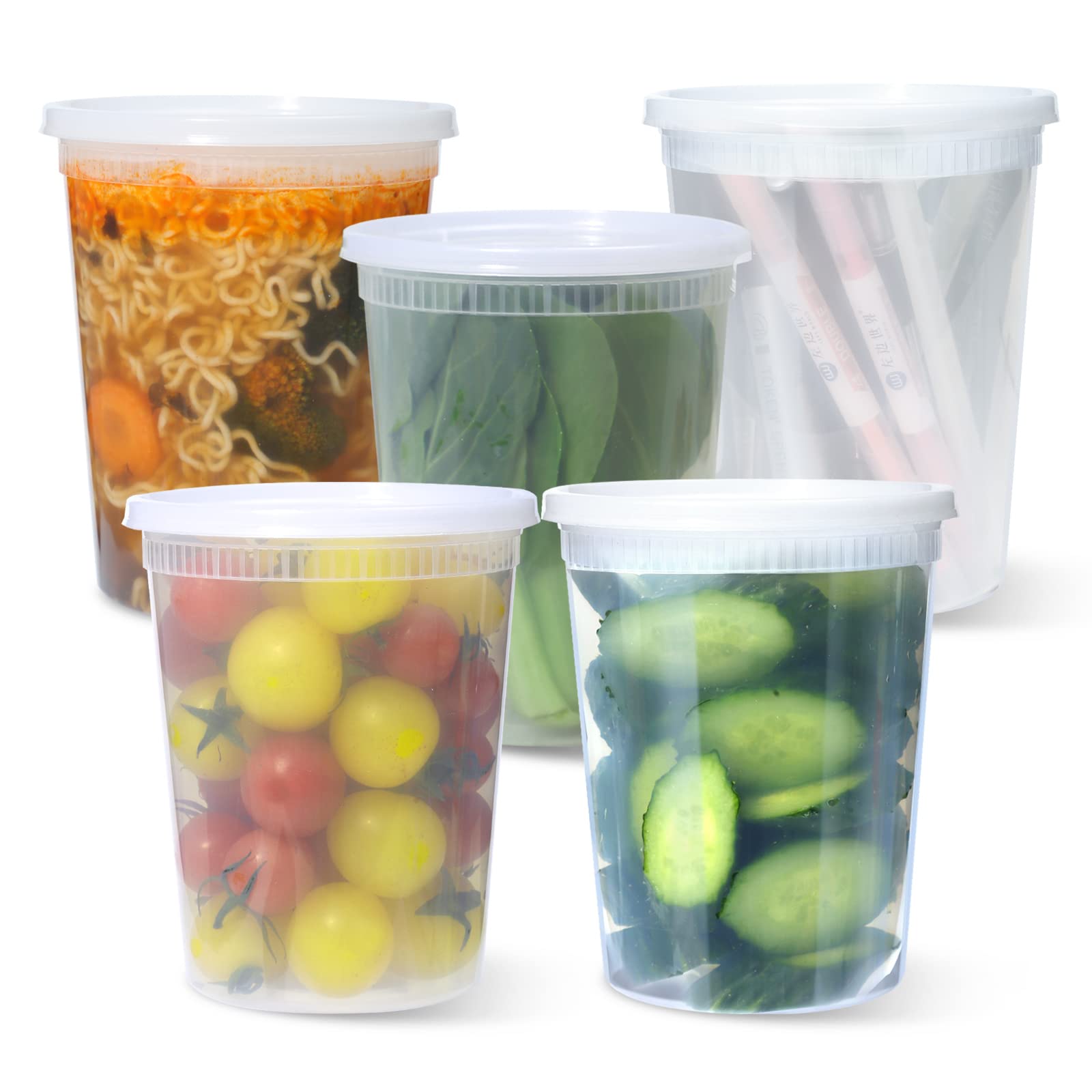 MANSHU 30 Sets 32oz Plastic Deli Food Storage Soup Containers with Airtight Lids, Food Prep and Storage.