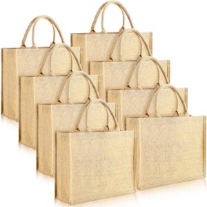 shappy 8 pack burlap tote bags with handles, jute tote bags with laminated interior reusable grocery bag for women bridesmaid wedding gift diy art crafts decoration beach