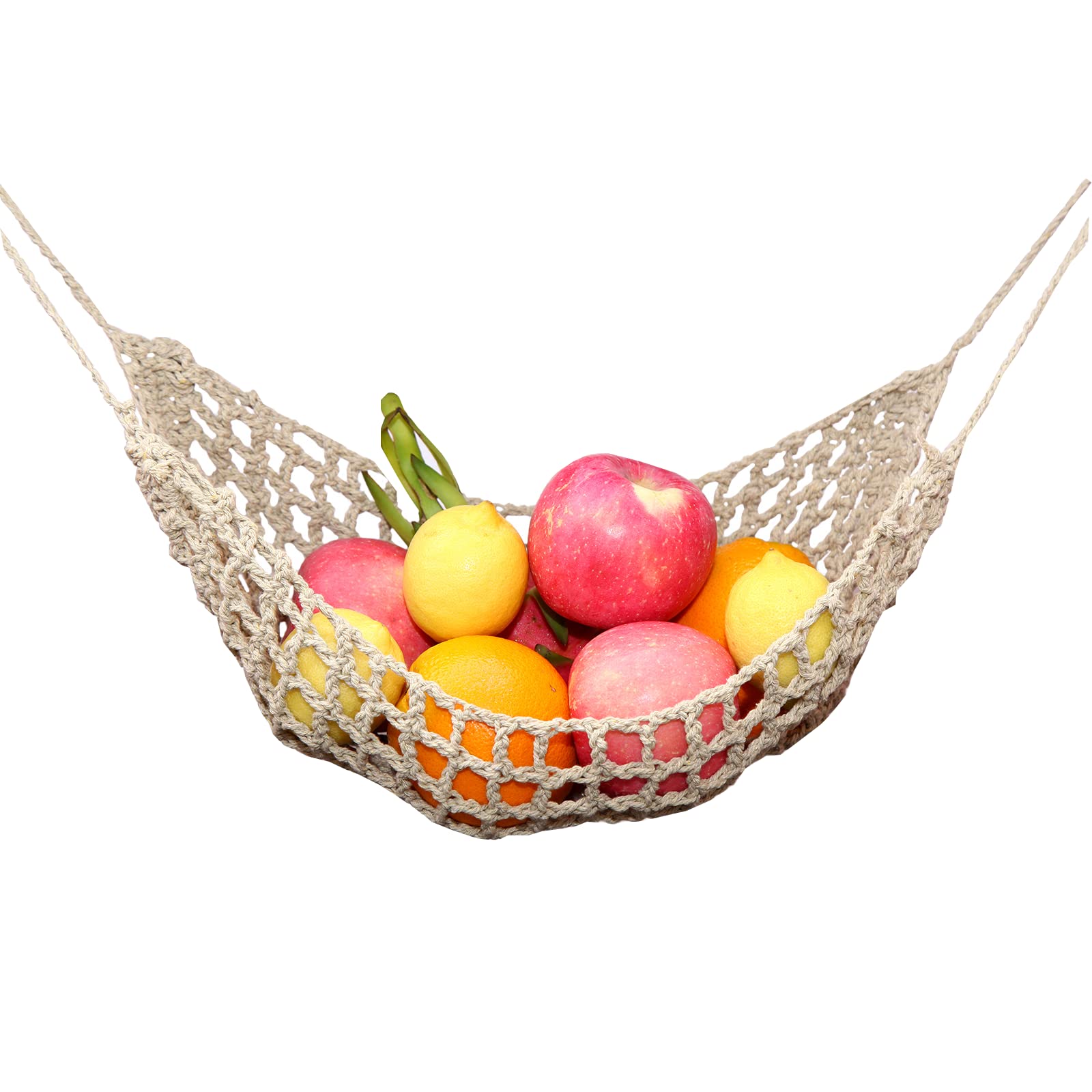 Fruit Hammock for Kitchen Under Cabinet - Large Macrame Fruit Hammock for Kitchen Décor - Storage That Saves Counter For More Counter Space at Home, Boat, or Rv,with 4 Hooks.(nature)