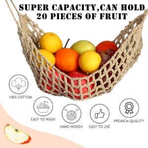 Fruit Hammock for Kitchen Under Cabinet - Large Macrame Fruit Hammock for Kitchen Décor - Storage That Saves Counter For More Counter Space at Home, Boat, or Rv,with 4 Hooks.(nature)