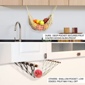 Fruit Hammock for Kitchen Under Cabinet - Large Macrame Fruit Hammock for Kitchen Décor - Storage That Saves Counter For More Counter Space at Home, Boat, or Rv,with 4 Hooks.(nature)