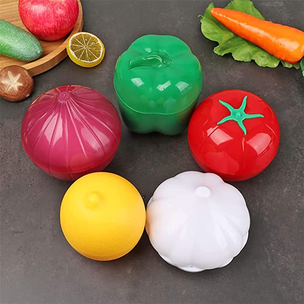 Lichma 5pcs Plastic Vegetable Storage Box Lemon Onion Tomato Green Pepper and Garlic Insurance Container Fruit Food Fresh-Keeping Reusable (5pcs)