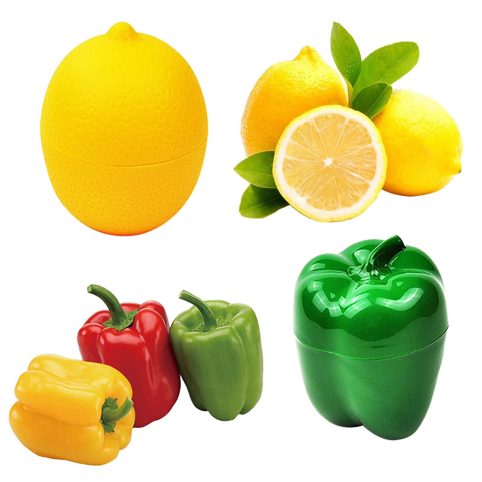 Lichma 5pcs Plastic Vegetable Storage Box Lemon Onion Tomato Green Pepper and Garlic Insurance Container Fruit Food Fresh-Keeping Reusable (5pcs)