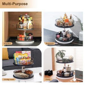 DIHUMK 2 Tier Lazy Susan Turntable Organizer for Medicine Cabinet Bottle Pantry Countertop with Clear Large Spice Rack 11 Inch Grey