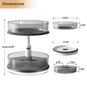 DIHUMK 2 Tier Lazy Susan Turntable Organizer for Medicine Cabinet Bottle Pantry Countertop with Clear Large Spice Rack 11 Inch Grey