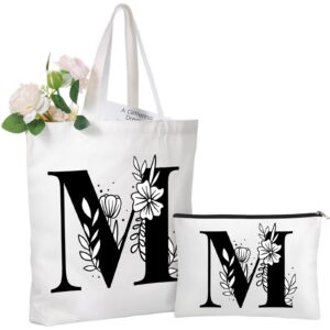 reginary monogrammed initial tote bags personalized gift for women makeup bag for wedding bridesmaid birthday(letter m)