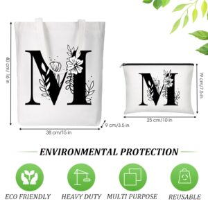 Reginary Monogrammed Initial Tote Bags Personalized Gift for Women Makeup Bag for Wedding Bridesmaid Birthday(Letter M)