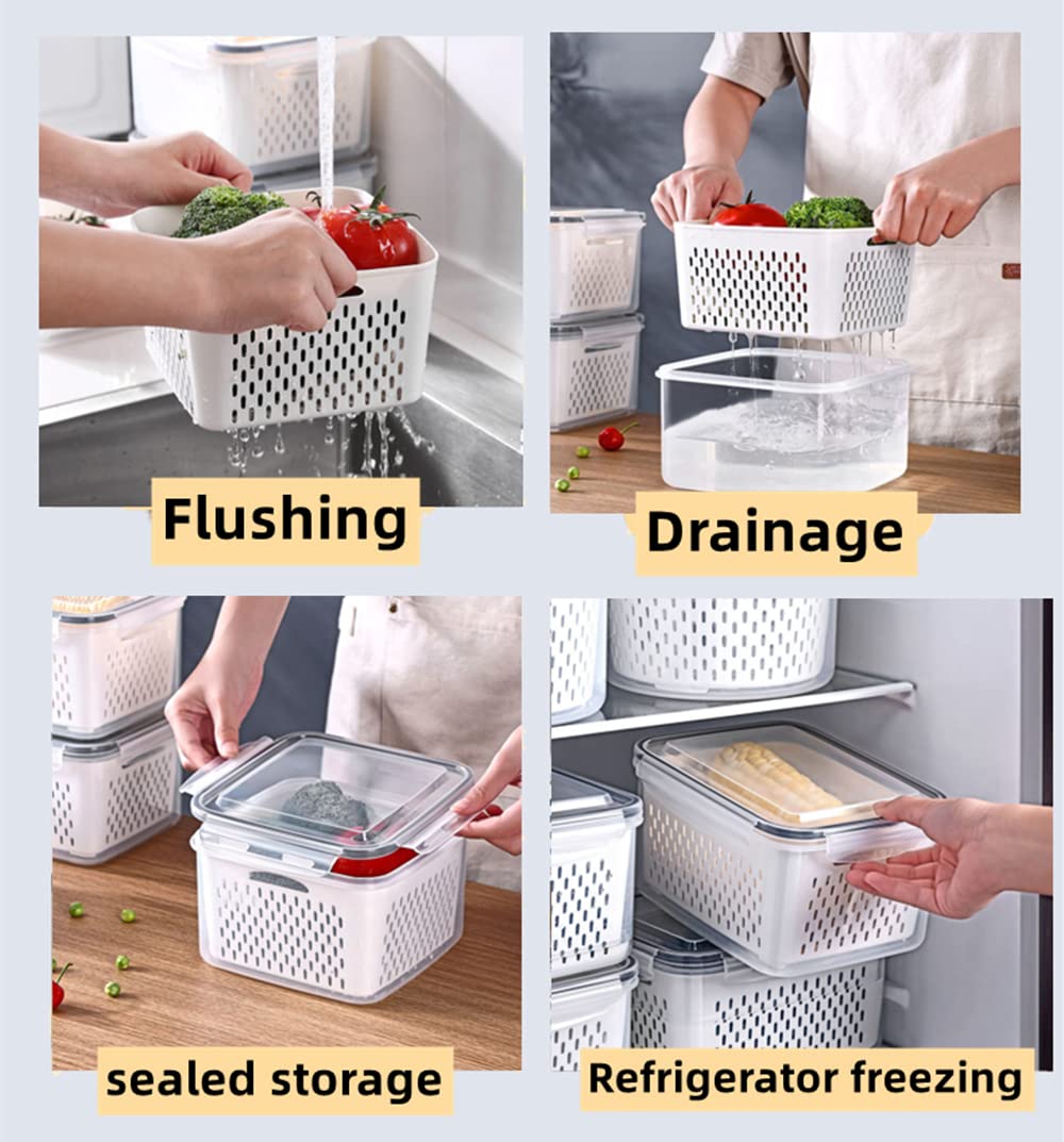 5 PCS Large Fruit Containers for Fridge,Leakproof Food Storage organizer with lids Removable Colander,BPA-Free Produce saver Bins for refrigerator Keep Fruits Vegetables Berry Meat Fresh longer