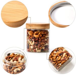 EZOWare Set of 4 Glass Food Jars with Airtight Natural Bamboo Lids, 20 fl oz Kitchen Clear Canister Storage Container Set for Storing Candy, Cookie, Rice, Sugar, Flour, Spices, Nuts, Coffee, Pasta