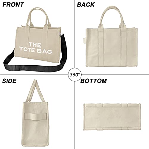 Gourafno The Tote Bag for Women, Canvas Crossbody Tote Bags with Zip Casual Canvas Shoulder Bags for Work School and Trave