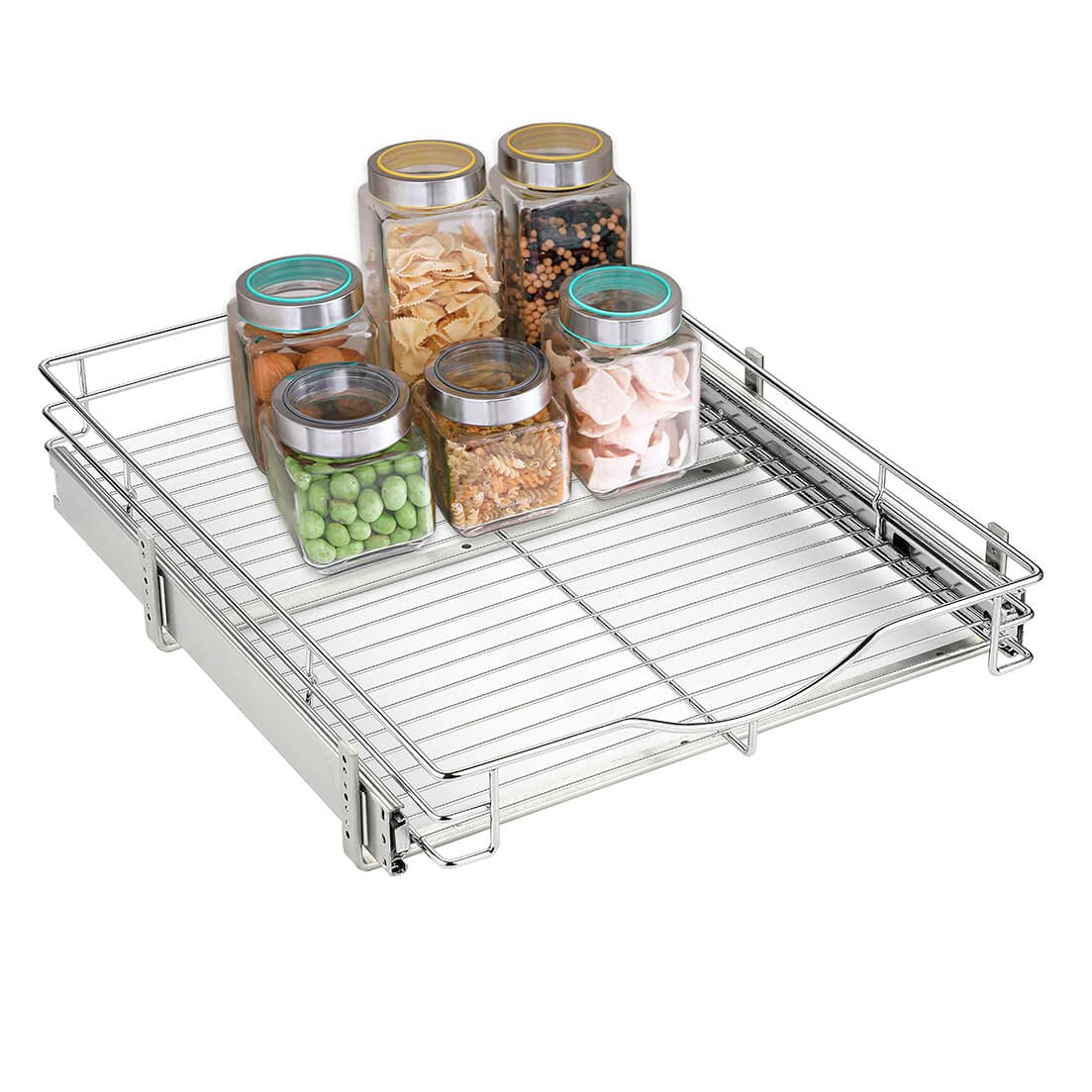 DINDON 1 Tier Pull Out Cabinet Organizer (17" W x 21" D) Heavy-Duty Metal Sliding Drawer Shelf, Slide Out Wire Basket for Kitchen Cabinets, Pantry, Bathroom, Chrome Finish…