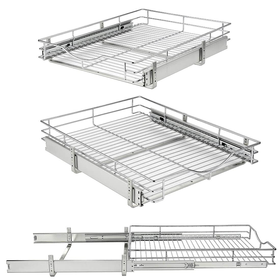 DINDON 1 Tier Pull Out Cabinet Organizer (17" W x 21" D) Heavy-Duty Metal Sliding Drawer Shelf, Slide Out Wire Basket for Kitchen Cabinets, Pantry, Bathroom, Chrome Finish…