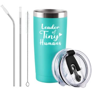 teacher gifts for women, leader of tiny humans stainless steel insulated travel tumbler with lid, christmas birthday teachers day appreciation thank you gifts for teacher professor (20 oz, mint)