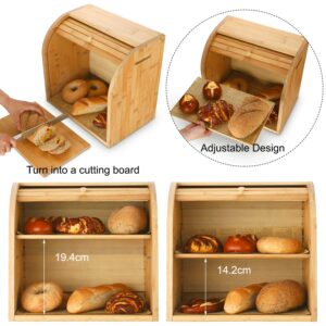 G.a HOMEFAVOR Bread Box, 2 Layer Bamboo Bread Boxes for Kitchen Food Storage, Large Capacity Bread Keeper Roll Top with Removable Layer, 15" x 9.8" x 14.2", 15 mm Thickness (Self-assembly)