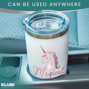 KLUBI Unicorn Gifts for Women - Travel Coffee Mug/Tumbler with Lid 20oz - Funny Gift for Unicorn Lovers, Adults Cute Mugs