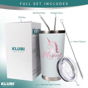 KLUBI Unicorn Gifts for Women - Travel Coffee Mug/Tumbler with Lid 20oz - Funny Gift for Unicorn Lovers, Adults Cute Mugs