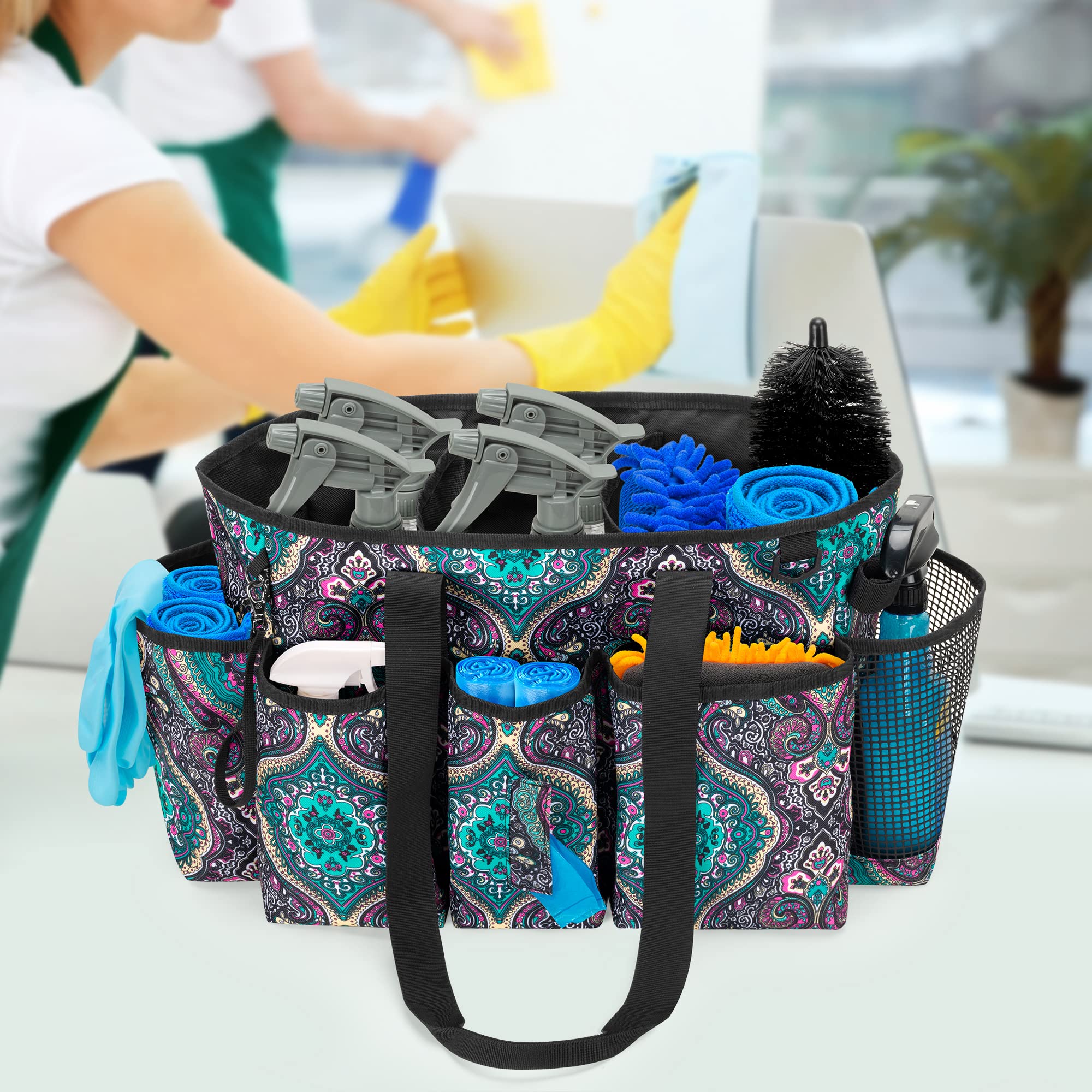 LoDrid Professional Cleaning Tote Caddy for Cleaning Supplies, Collapse Cleaning Bag Organizer with Dividers and Handle Strap for Housekeepers Work, Totem, (Bag Only)