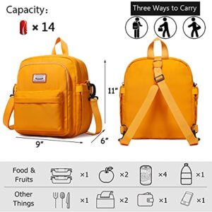 Scorlia Insulated Lunch Bag, Classic Backpack Style Lunch Tote for Women, Large Convertible Lunch Cooler Box with Side pockets for Hiking,Office, Beach, Picnic, Yellow