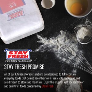 Stay Fresh Clear Flour Storage Container - Plastic Flour Canister for Kitchen Pantry, Baking Needs - Holds 5LB Bag of Flour - Large Form-Fitting Food Keeper Bin - Flour Holder