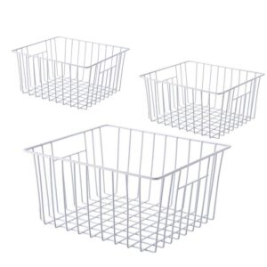 y.z.bros 16inch freezer storage organizer baskets, household wire refrigerator bins with built-in handles for cabinet, pantry, closet, bedroom