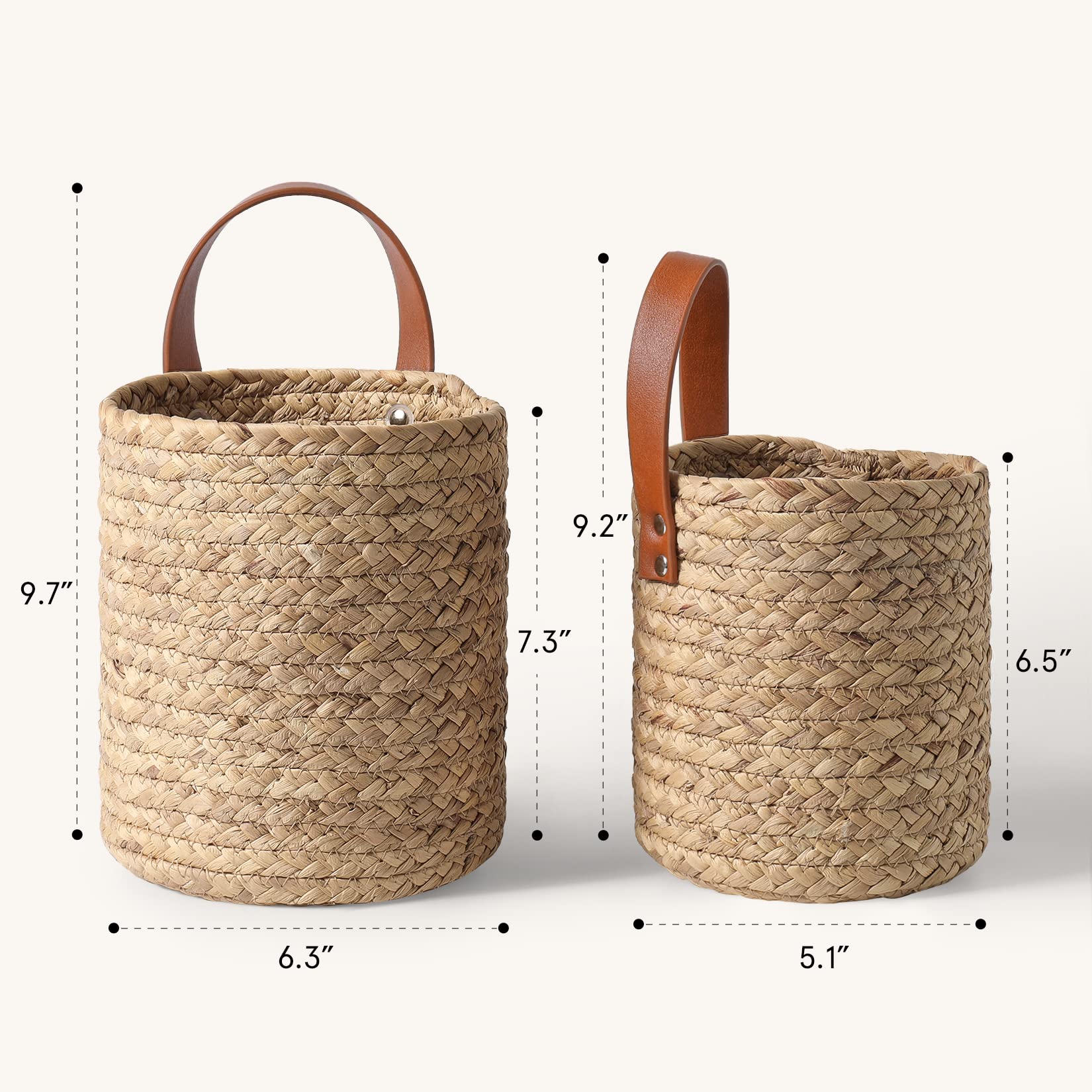 La Jolie Muse Seagrass Woven Storage Baskets Set of 2, Wall Hanging Baskets Organizer, Garden Planters Baskets