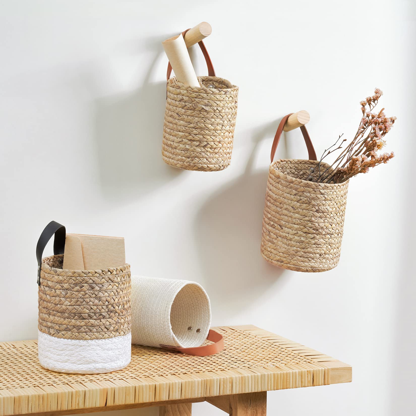 La Jolie Muse Seagrass Woven Storage Baskets Set of 2, Wall Hanging Baskets Organizer, Garden Planters Baskets