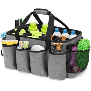 hodrant extra-large cleaning caddy, cleaning supplies organizer with handles for cleaning products storage, large capacity cleaning tote bag for cleaning tools for car, home & housekeeping work, gray