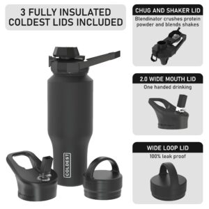 COLDEST Sports Water Bottle - 3 Lids (Chug Lid, Straw Lid, Handle Lid) Tumbler with Handle on Lid Water Bottles Cup Vacuum Insulated Stainless Steel, Fits Cirkul Lid (36 oz, Black Leopard)