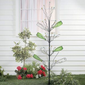 fun express bottle tree, stands almost 4 feet tall - metal with plastic tips - for wine bottle and outdoor yard decorations