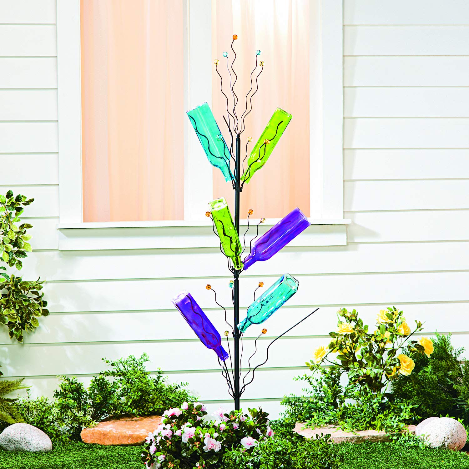 Fun Express Bottle Tree, Stands Almost 4 Feet Tall - Metal with Plastic Tips - for Wine Bottle and Outdoor Yard Decorations