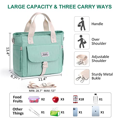 Wesugeyo Mcvotcot Lunch Bag for Women, Insulated Lunch Box Work, Adult Meal Prep Tote Bag, Extra Large Lunch Cooler Purse with Side Pockets Detachable Shoulder Strap for Picnic, Boating, Camping