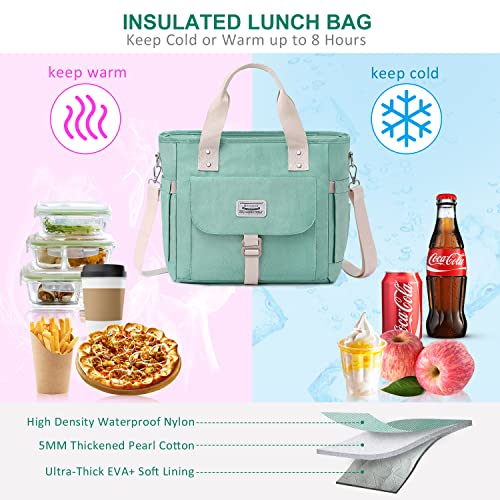 Wesugeyo Mcvotcot Lunch Bag for Women, Insulated Lunch Box Work, Adult Meal Prep Tote Bag, Extra Large Lunch Cooler Purse with Side Pockets Detachable Shoulder Strap for Picnic, Boating, Camping