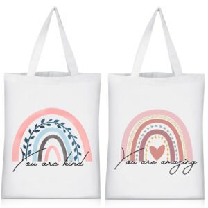 2 pieces rainbow canvas bag inspirational boho tote bag with zipper back to school gift for girls kids thank you gift for teacher reusable canvas bag for girls women daughter bff birthday favors