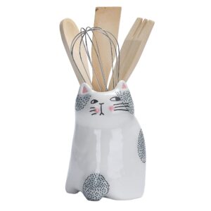 bico cartoon cat utensil holder, handpainted stoneware, dishwasher safe