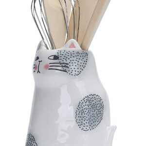 Bico Cartoon Cat Utensil Holder, Handpainted Stoneware, Dishwasher Safe