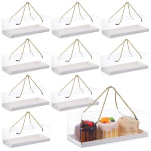 30 pcs clear cupcake boxes bakery cake boxes with handle and paperboard plastic rectangular cupcake containers portable clear gable boxes dessert cookies gift boxes for party favor 10.8 x 4.3 x 3.7''