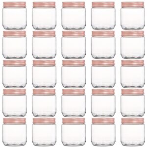 fasmov 25 pack 8 ounce clear plastic jars containers with rose gold lids, round empty plastic slime storage containers for kitchen & household storage - bpa free