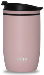mira coffee travel mug insulated stainless steel thermos cup, explorer, screw lid, 12oz (350 ml) tumbler, taffy pink