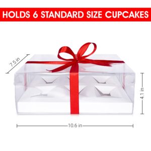 C.W.B Sweets (6 pack x 6 sets) Cupcake Box, Holds 36 total Cupcakes, Transparent White Cupcake Boxes, Clear Disposable Cupcake Container, 6 Cupcake Holder, 6 pack with Ribbon.