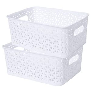 2 pack plastic basket,white plastic storage basket,pantry storage bins,mini laundry basket,small plastic storage bins for kitchen,bathroom organizing
