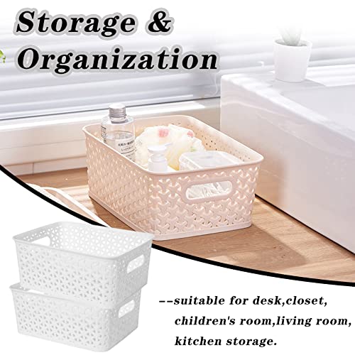 2 Pack Plastic Basket,White Plastic Storage Basket,Pantry Storage Bins,Mini Laundry Basket,Small Plastic Storage Bins for Kitchen,Bathroom Organizing