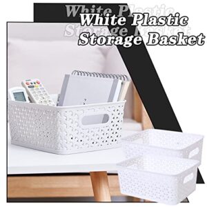 2 Pack Plastic Basket,White Plastic Storage Basket,Pantry Storage Bins,Mini Laundry Basket,Small Plastic Storage Bins for Kitchen,Bathroom Organizing