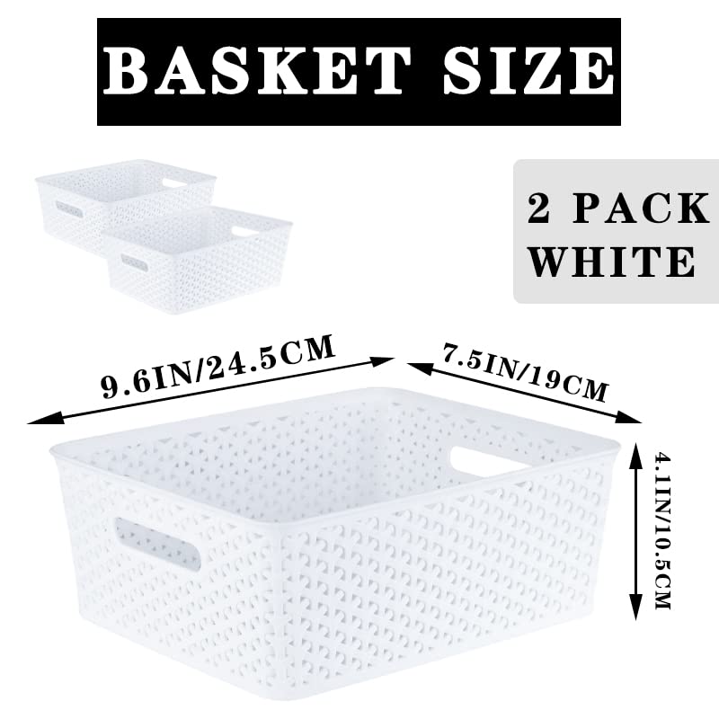 2 Pack Plastic Basket,White Plastic Storage Basket,Pantry Storage Bins,Mini Laundry Basket,Small Plastic Storage Bins for Kitchen,Bathroom Organizing