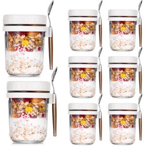 8 pcs 10 oz overnight oats containers with lids and spoons large capacity airtight oatmeal overnight oat jars with measurement marks oatmeal container for milk cereal fruit (white)