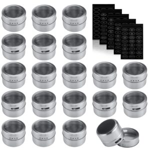 bekith 20 pack stainless steel magnetic spice tins, storage spice containers, clear top lid with sift and pour, magnetic on refrigerator and grill, 120 spice labels
