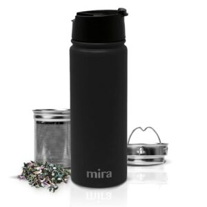 mira stainless steel insulated tea infuser bottle for loose tea - thermos travel mug with removable tea infuser strainer - black - 18 oz
