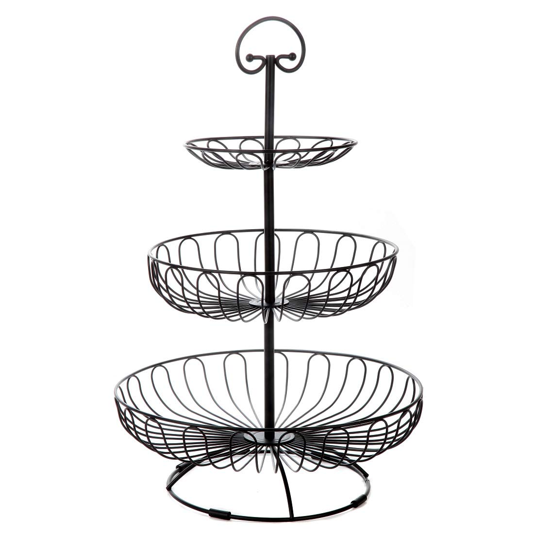 Lily's Home Wire Fruit and Vegetable Holder, 3-Tiered Fruit Basket, Kitchen Accessories - Black