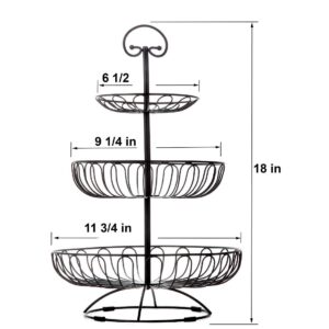 Lily's Home Wire Fruit and Vegetable Holder, 3-Tiered Fruit Basket, Kitchen Accessories - Black